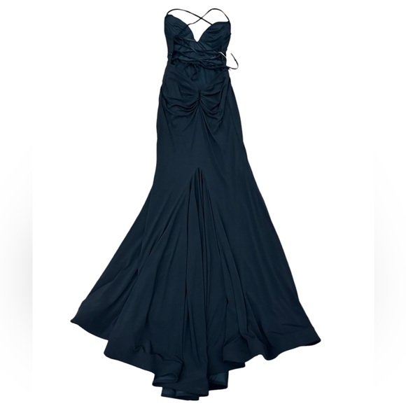 Nina Canacci Plunge V-Neck Crisscross Back Prom Evening Gown Black Size 4 - Picture 5 of 15